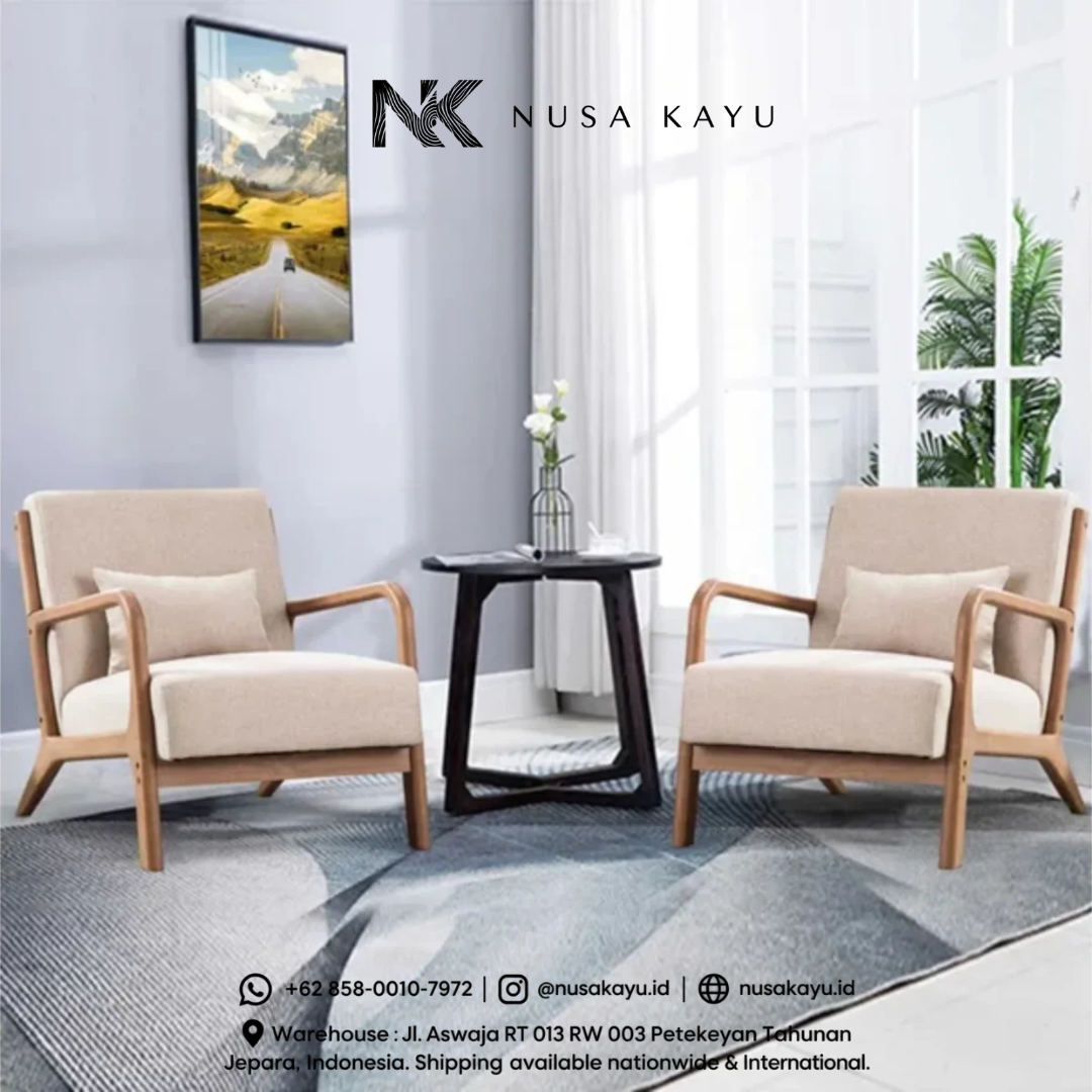 Kursi Tamu Kayu Modern dengan Bantalan