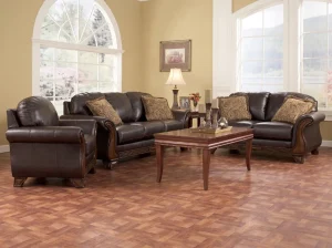 Sofa Tamu Kulit Asli Kayu Jati Minimalis